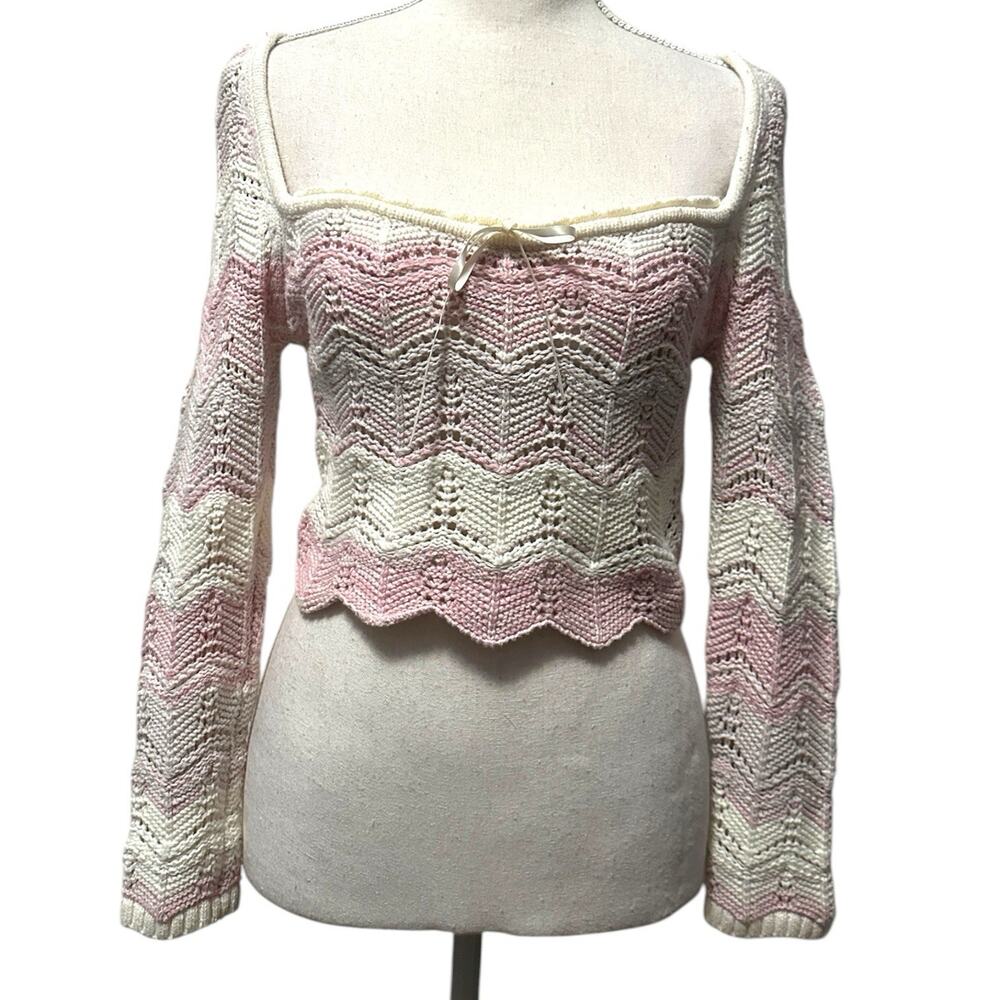Urban Outfitters Blaire Y2K Sweater M Crochet Dainty Coquette‎ Milkmaid Princess